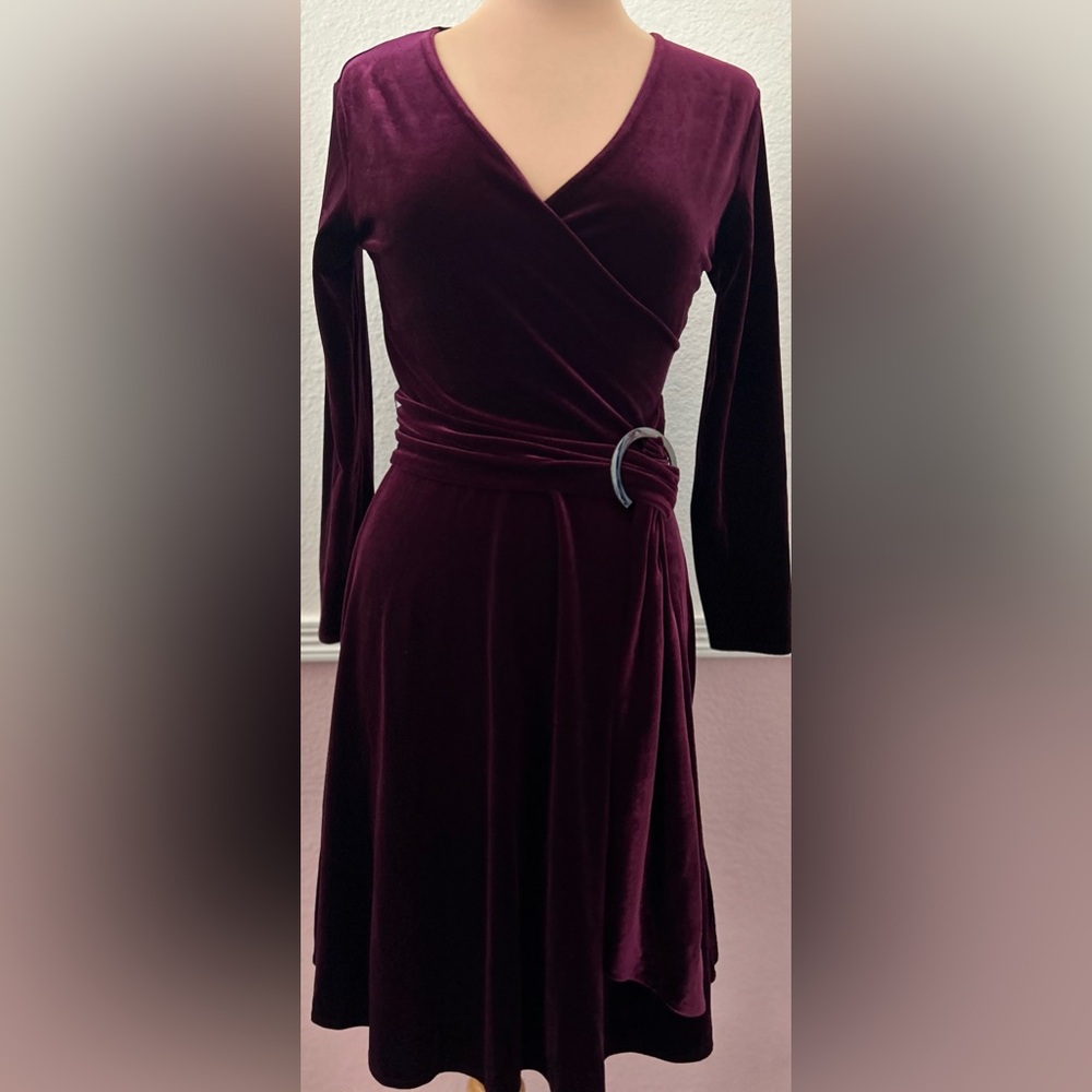 Faux wrap dress measures about a small